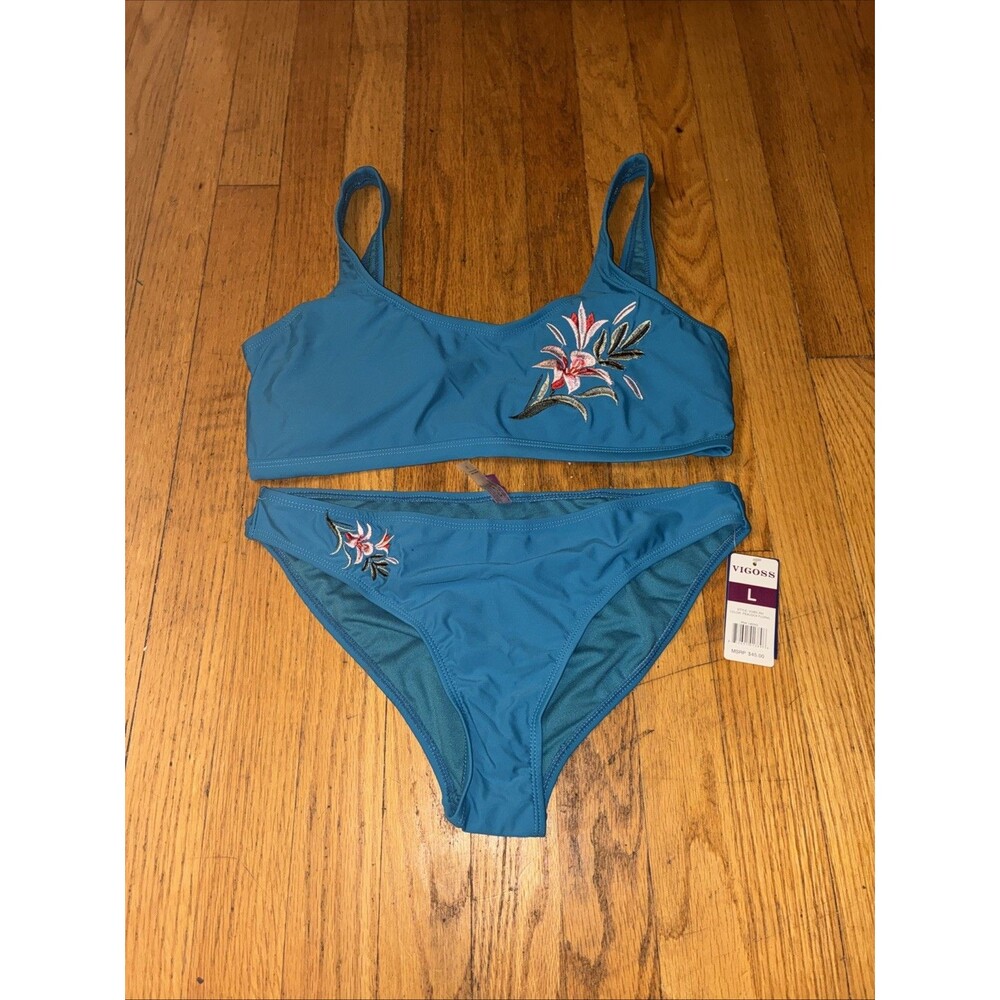 NWT Vigoss Women’s Blue Peacock Floral Bikini Set Of 2 Size Large